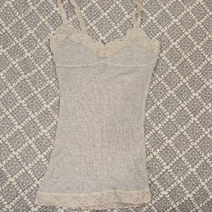 Gray Lace Trim Tank Top